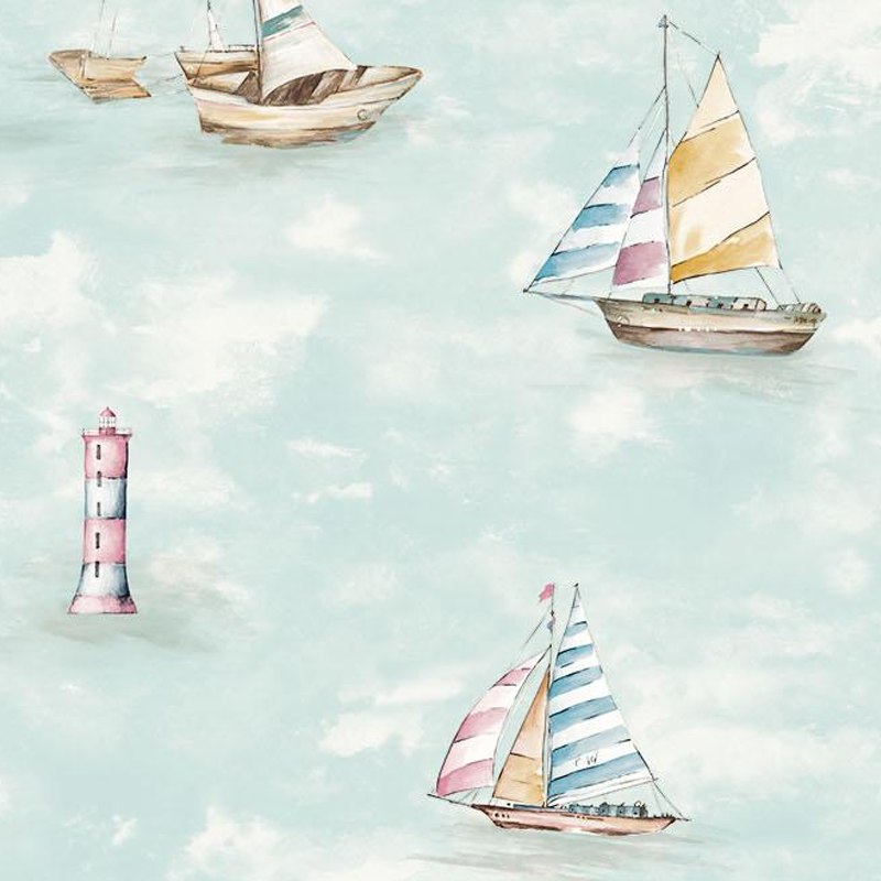 Custom Luxury Beige Eco Frindly Printed Sailboat Pattern Pvc Wall Paper