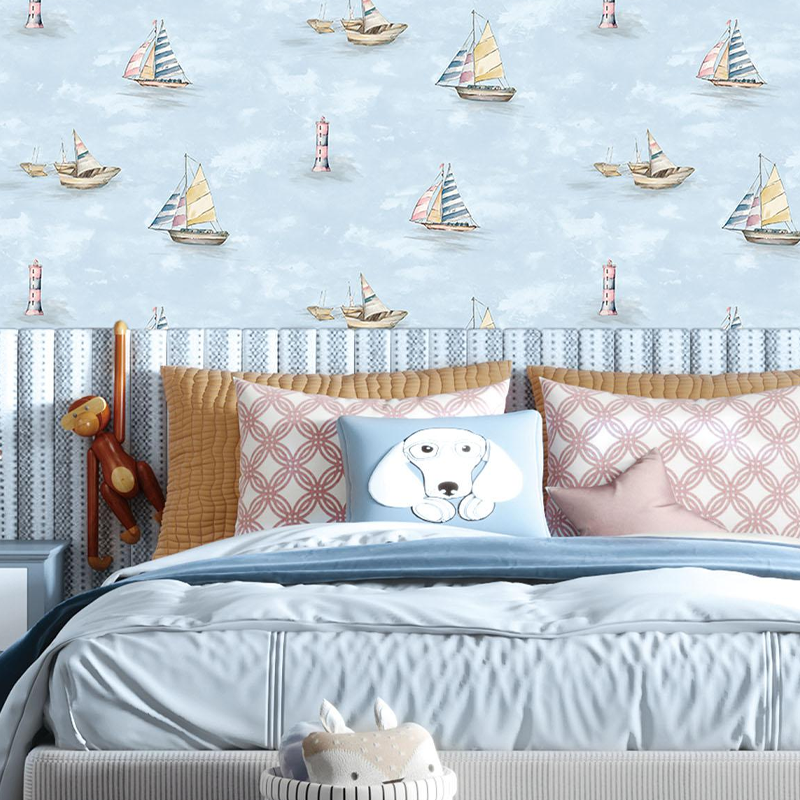 Custom Luxury Beige Eco Frindly Printed Sailboat Pattern Pvc Wall Paper