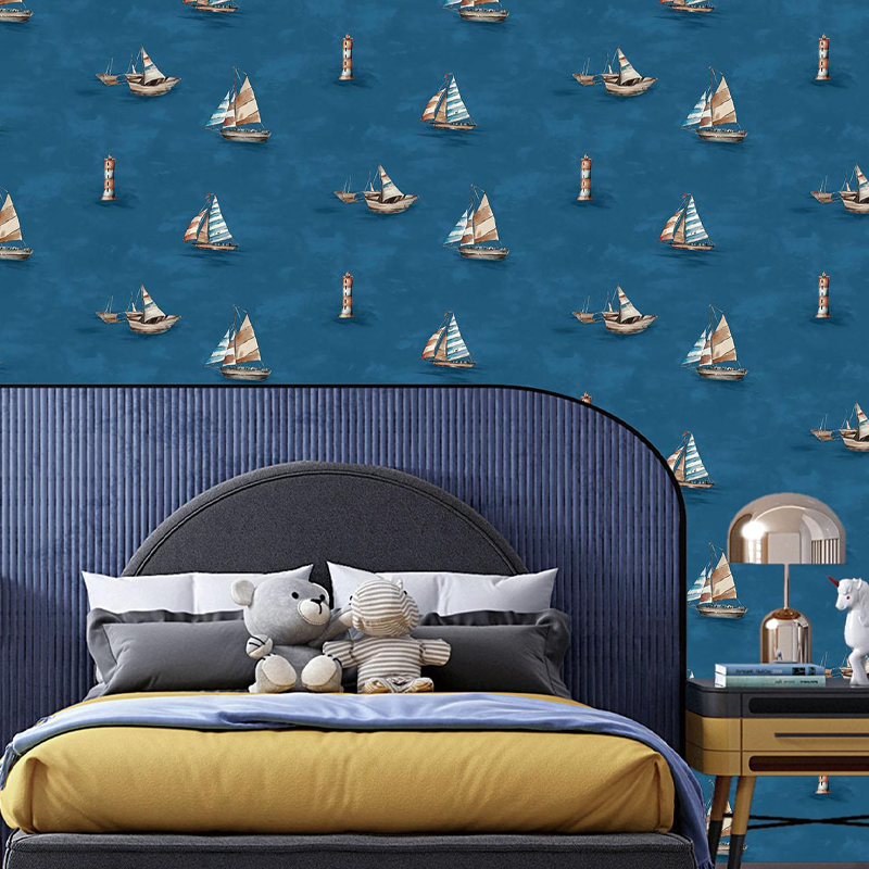 Custom Luxury Beige Eco Frindly Printed Sailboat Pattern Pvc Wall Paper