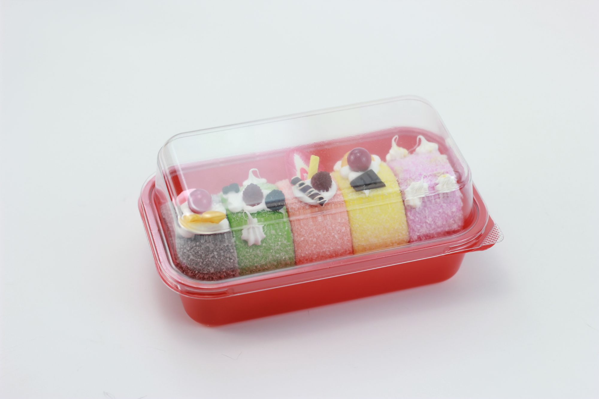 Pastry Container with Clear Lid Cookies Box PET Disposable Food Container in color Red