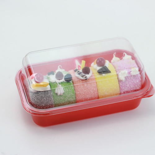 Pastry Container with Clear Lid Cookies Box PET Disposable Food Container in color Red