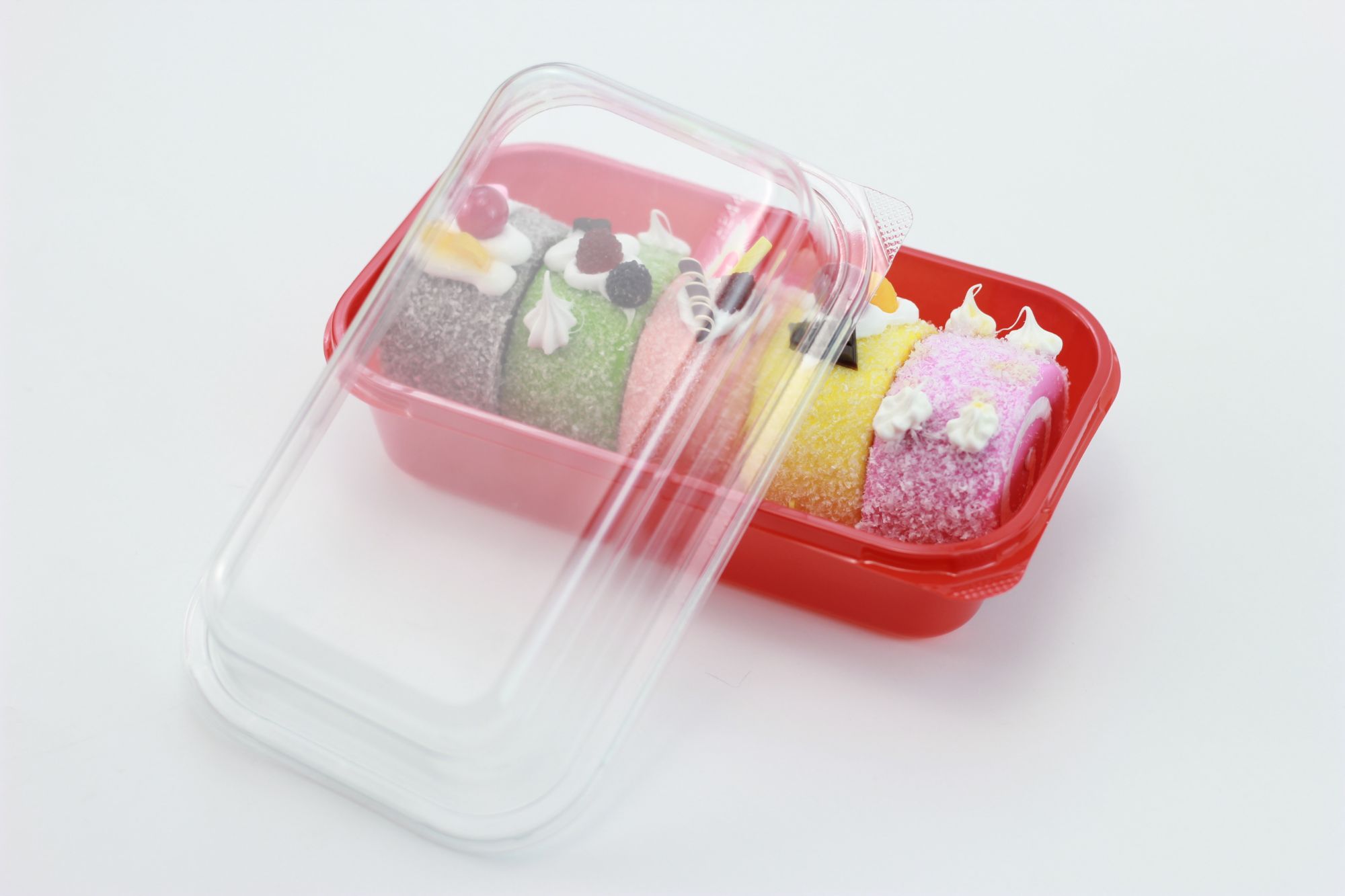 Pastry Container with Clear Lid Cookies Box PET Disposable Food Container in color Red