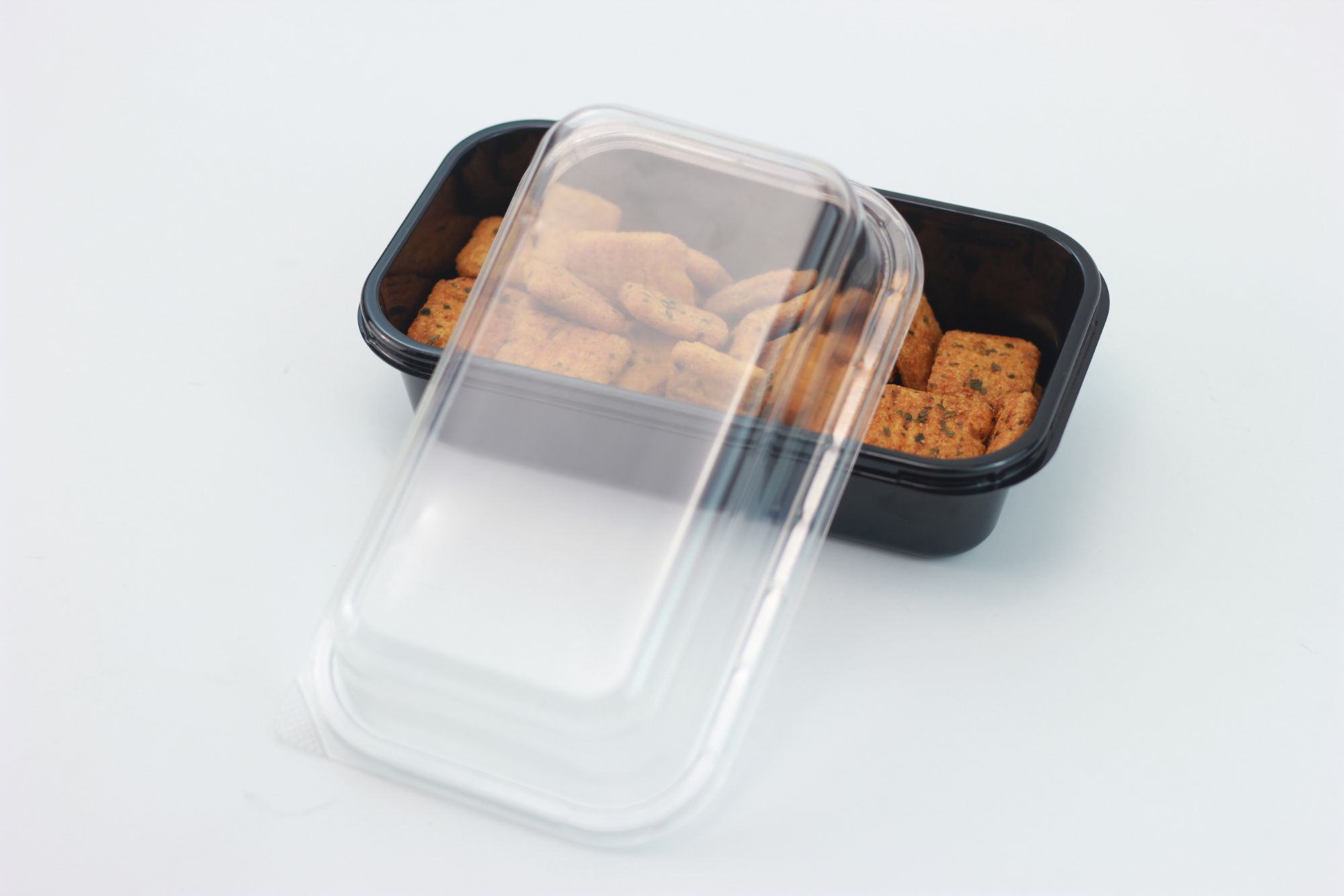 Food Container with Clear Lid Cookies Box PET Disposable Plastic Container in color black