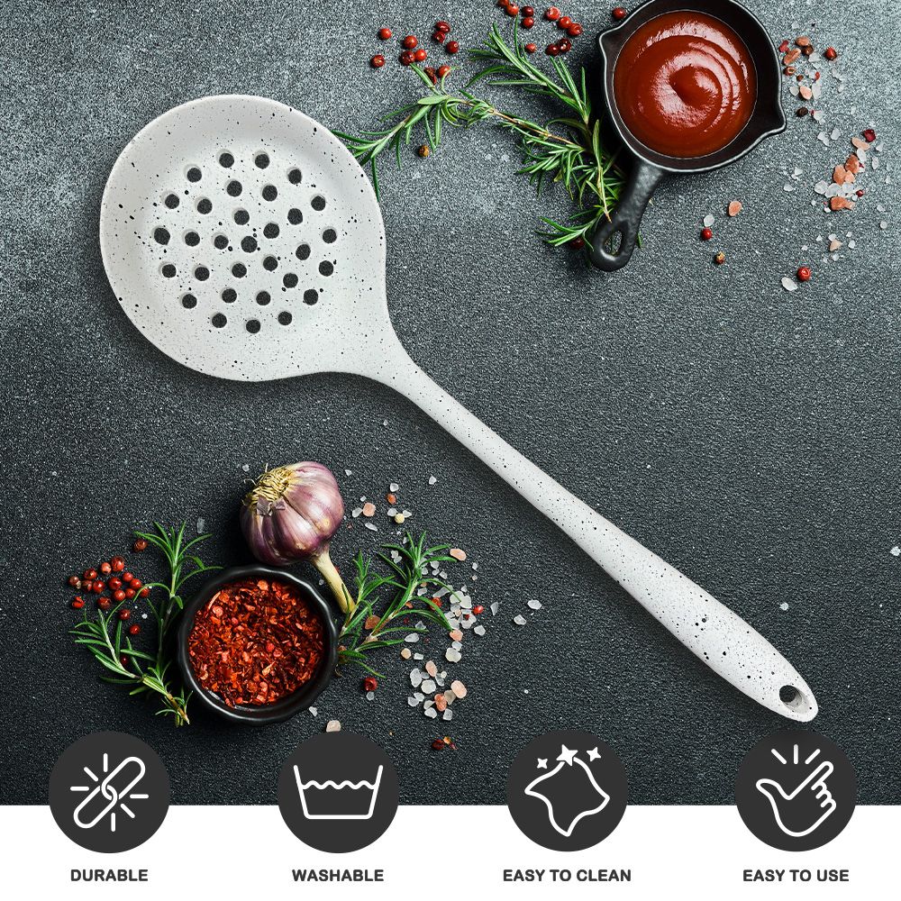 Wholesale Kitchen Utensil Heat Resistant Food Grade Non Stick Silicone Fried Strainer Skimmer