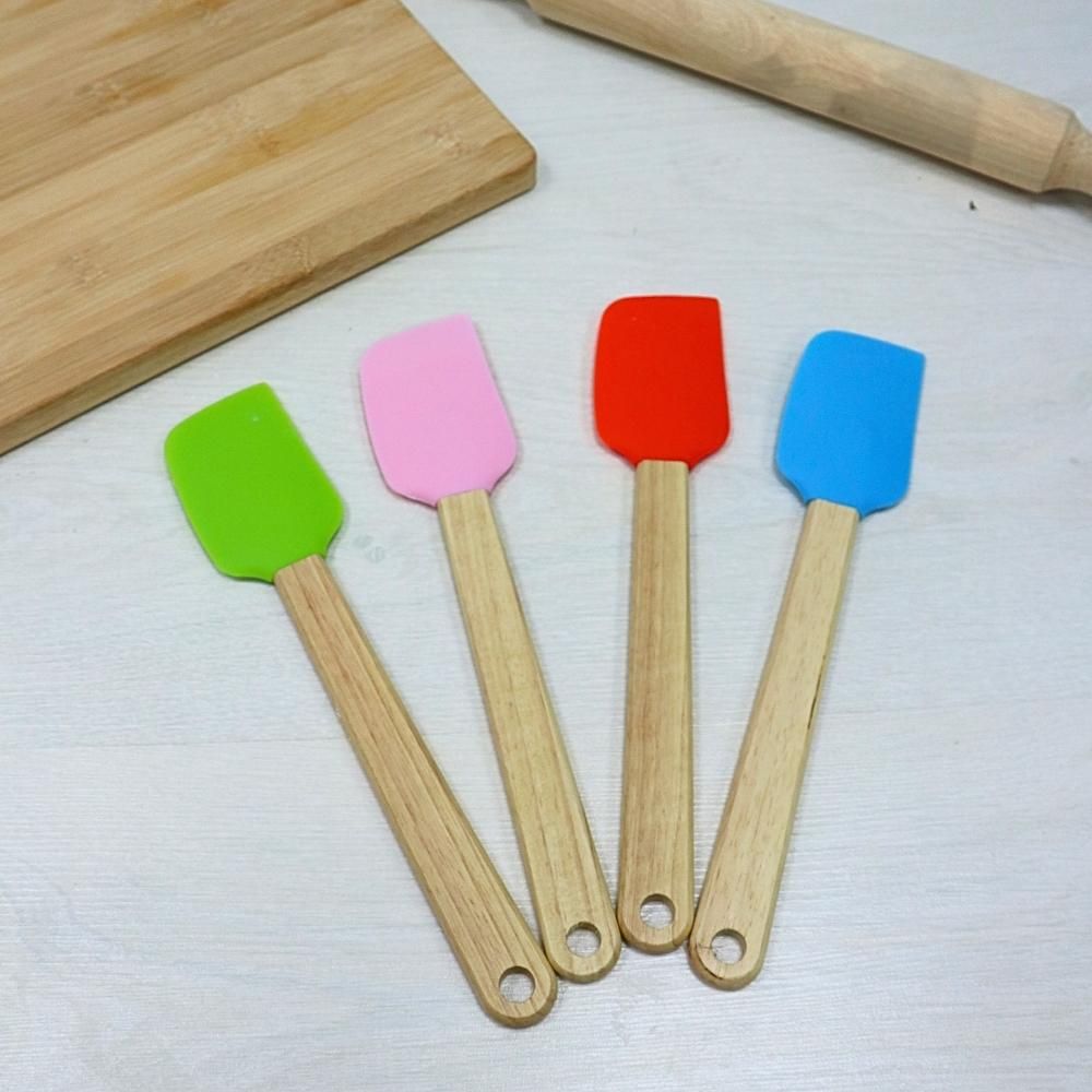 Pastry Sturdy Utensil Silicone Spatula With Wooden Handle