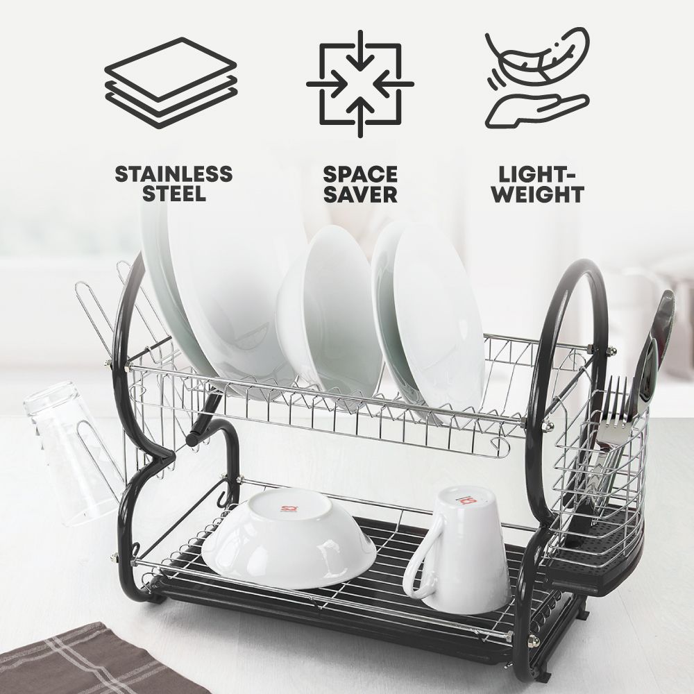 High Capacity Anti Rust 2 Tier Dish Drying Rack Drainer