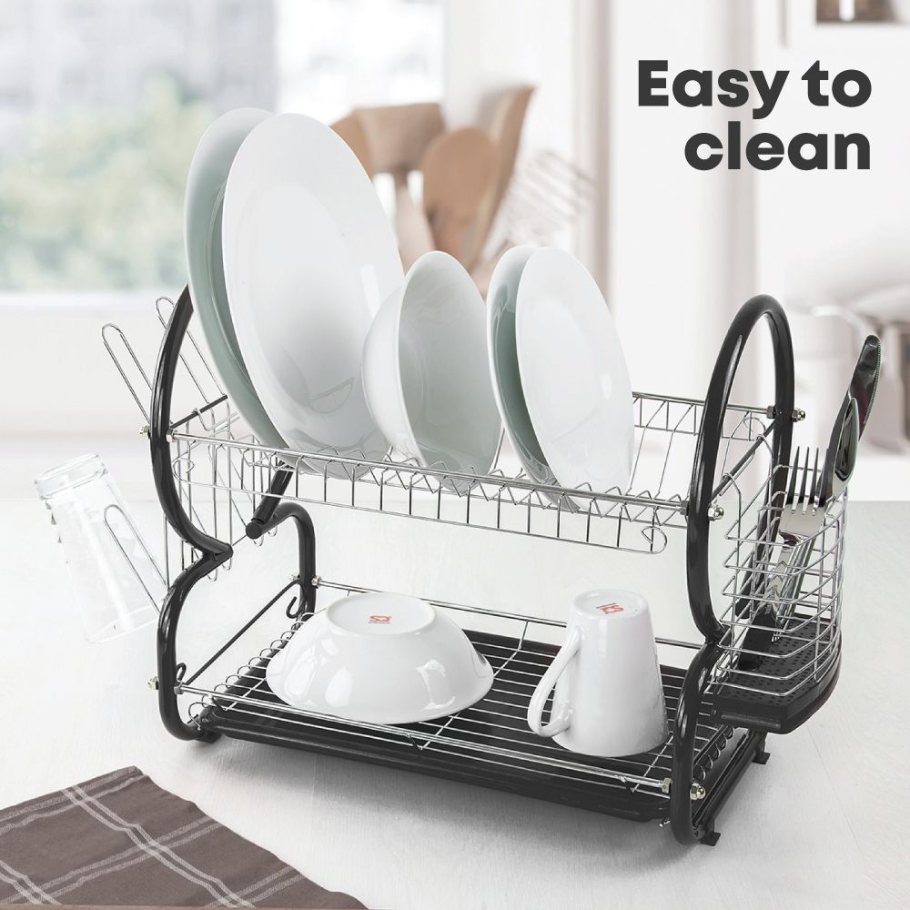 High Capacity Anti Rust 2 Tier Dish Drying Rack Drainer