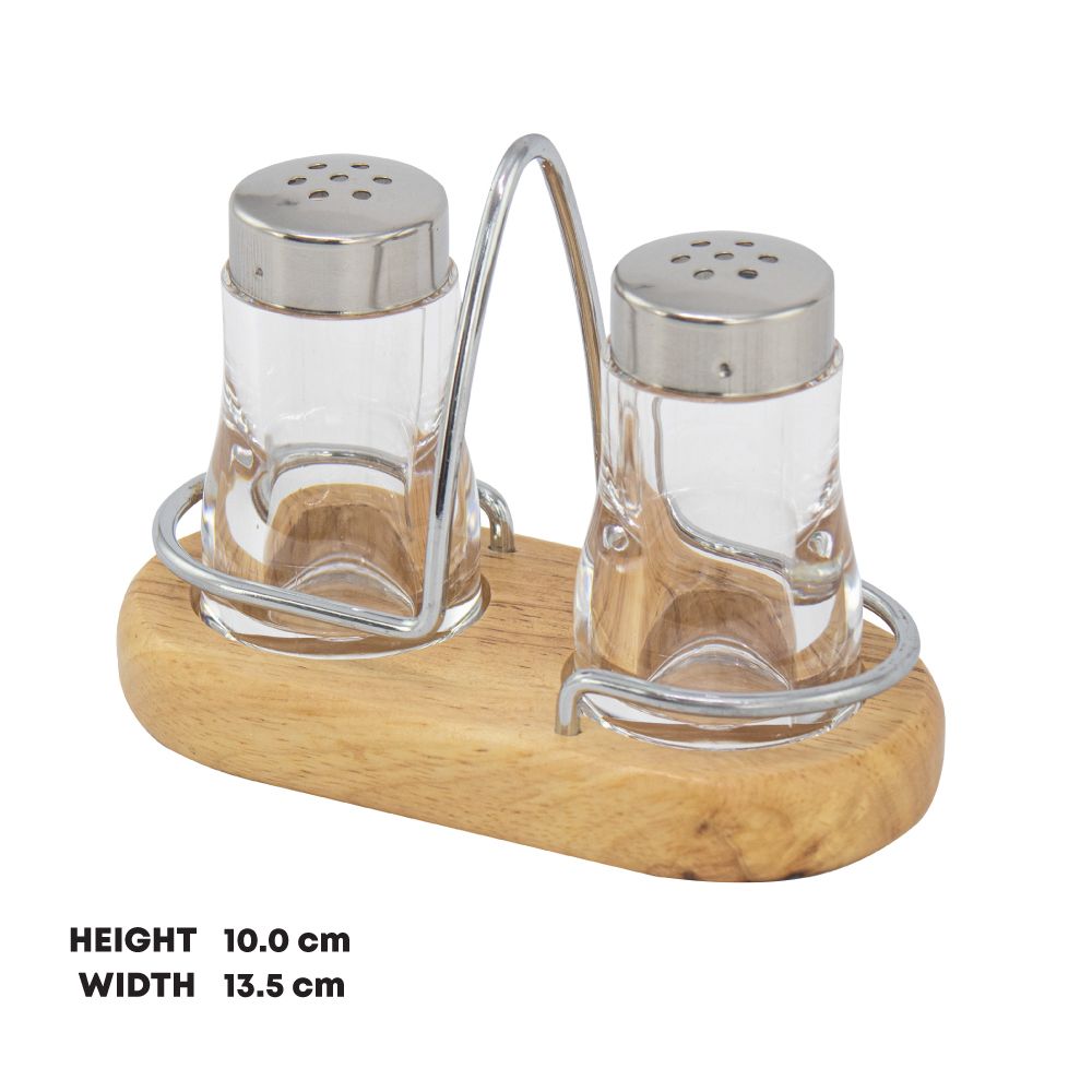 Small Round Glass Spice Bottles Salt & Pepper Shaker Vacuum Jar With Wooden Holder