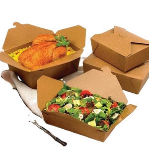 Wholesale Food Grade Compostable salad Paper Boxes Fast Takeaway Box Food Packaging with square bottom