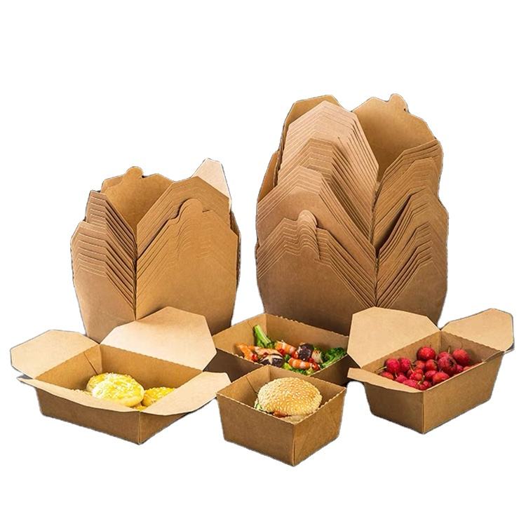 Wholesale Food Grade Compostable salad Paper Boxes Fast Takeaway Box Food Packaging with square bottom