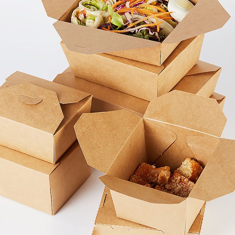 Wholesale Food Grade Compostable salad Paper Boxes Fast Takeaway Box Food Packaging with square bottom