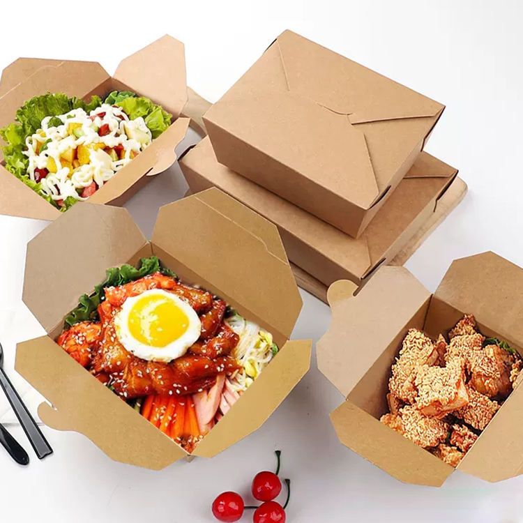 Wholesale Food Grade Compostable salad Paper Boxes Fast Takeaway Box Food Packaging with square bottom