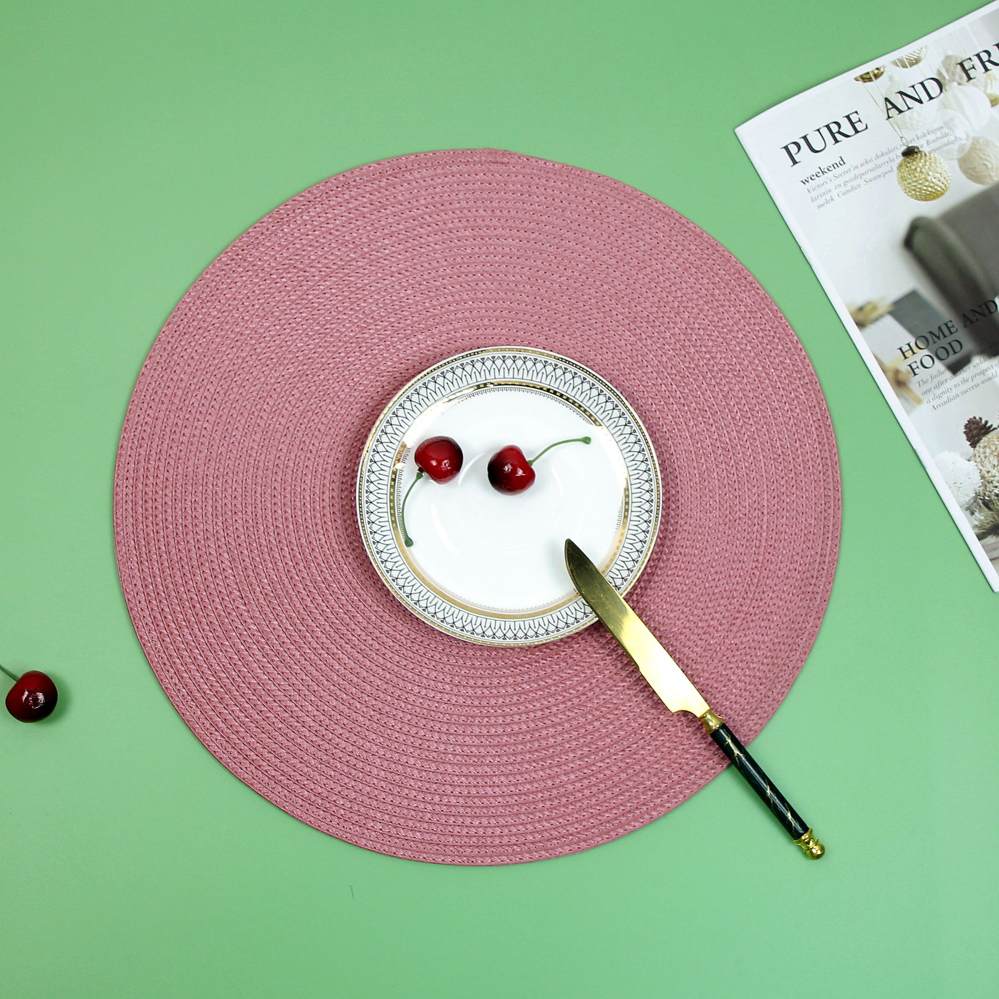 Customize PP braided round placemat heat resistant table mats for dining table