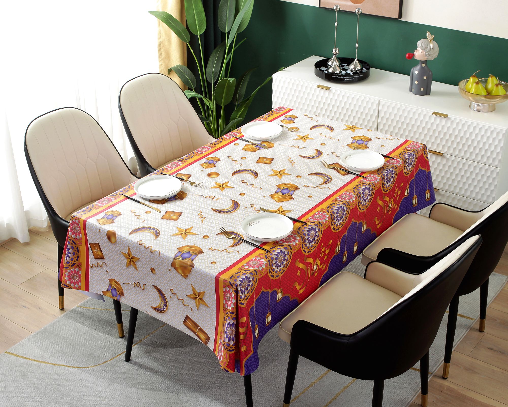 Luxury Rectangular Vinyl Pvc Table Cloth Gold Silver Print PVC Tablecloth