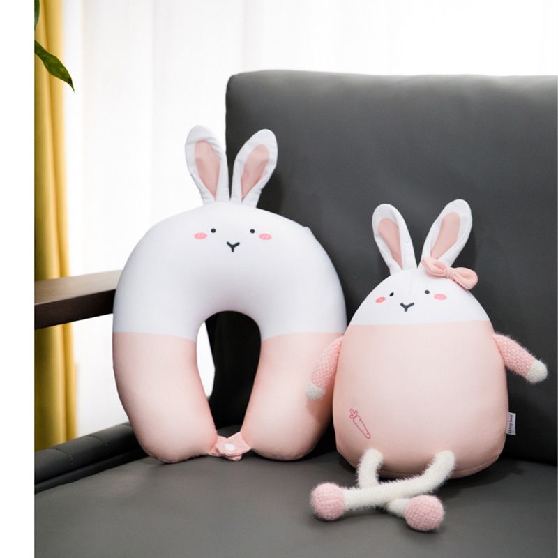 Soft Doll Cartoon Cute Rabbit Microbeads 2 In 1 Neck Pillow for decoration