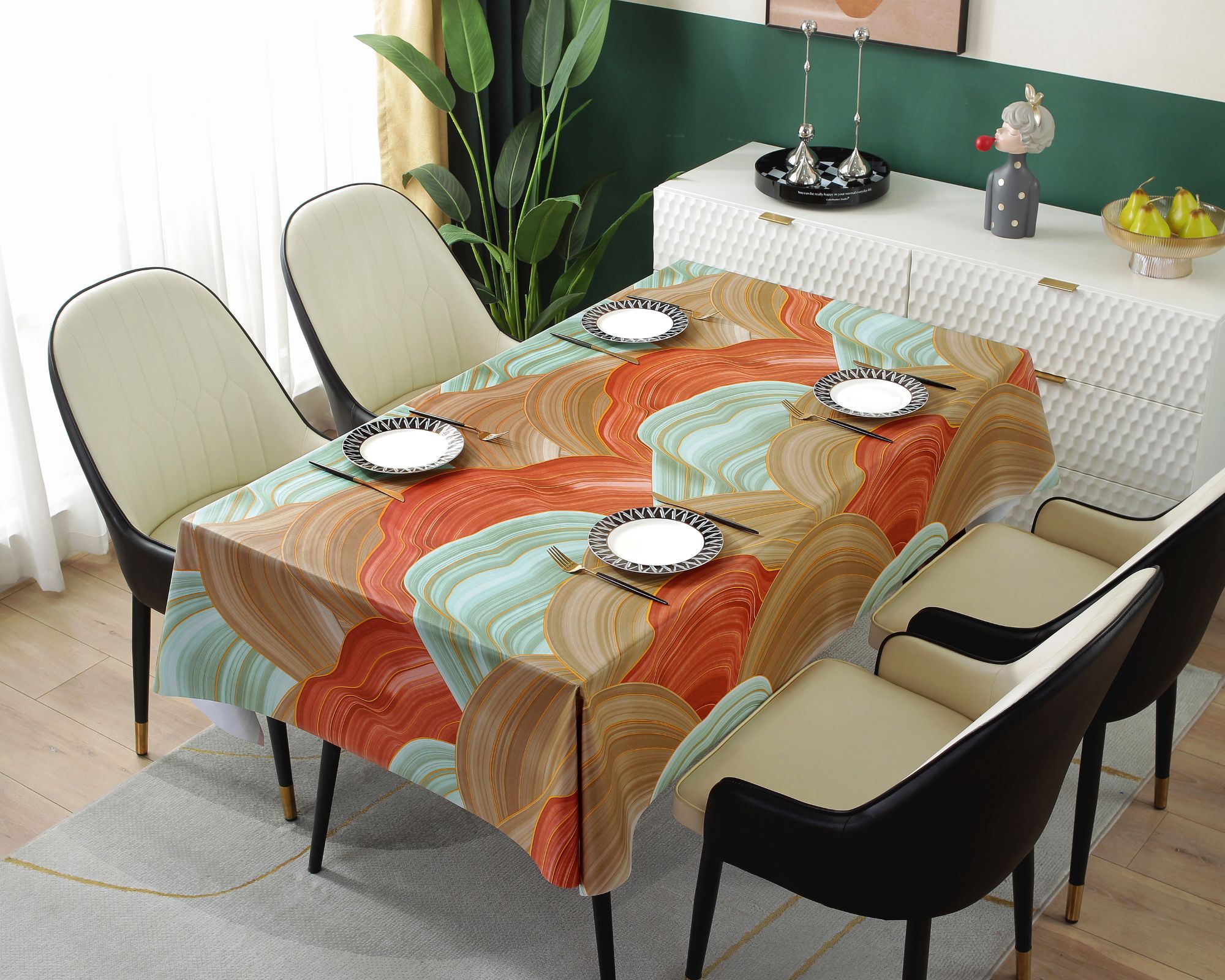 High quality Printed Table Cloth Rectangle Plastic Waterproof Dining Table Cover