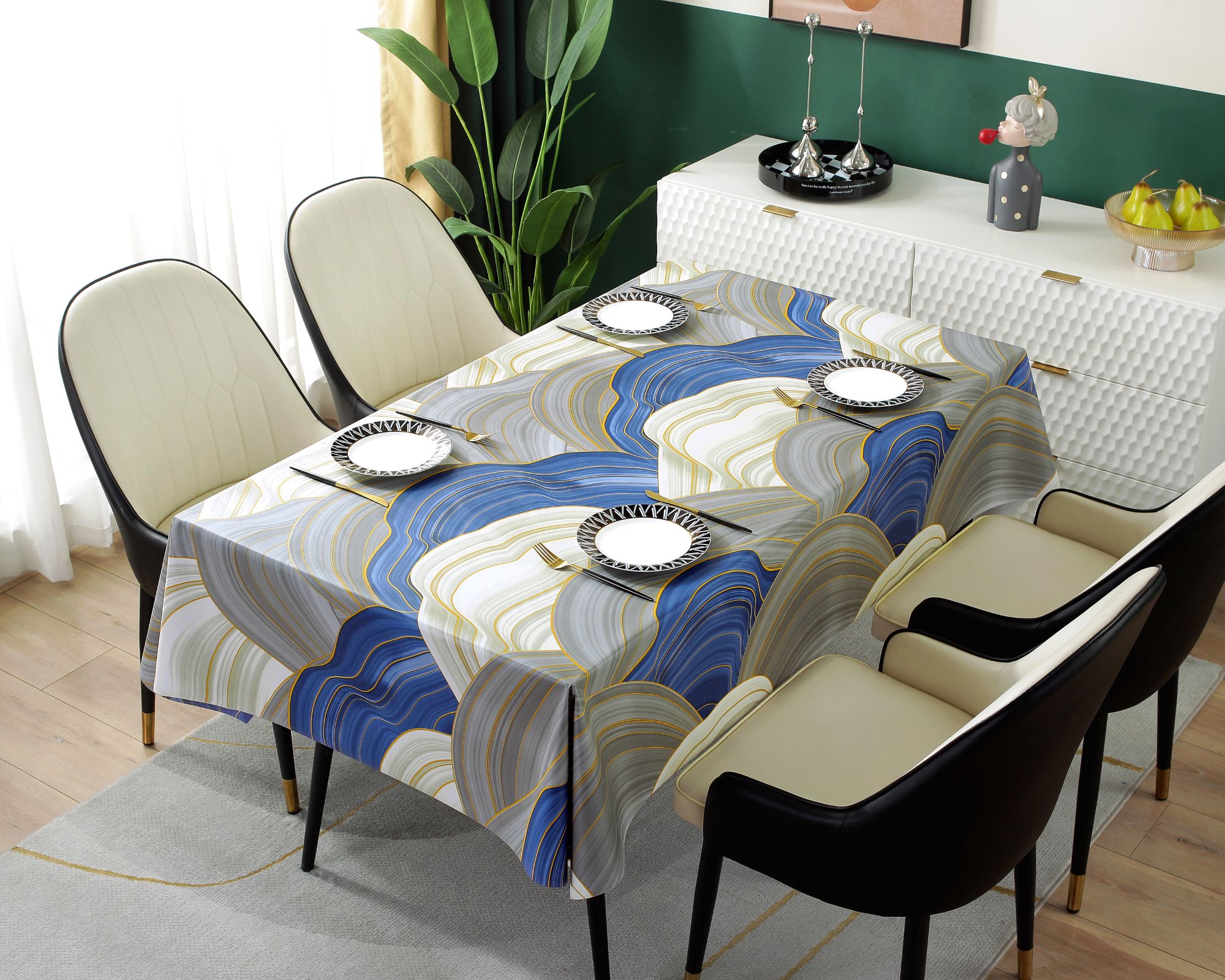 High quality Printed Table Cloth Rectangle Plastic Waterproof Dining Table Cover