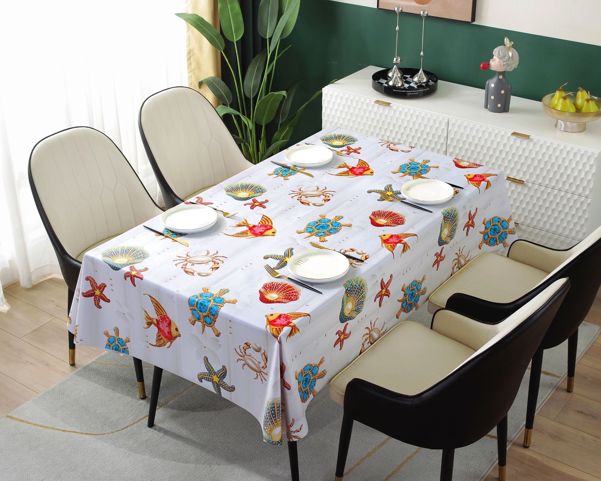 High quality Printed Table Cloth Rectangle Plastic Waterproof Dining Table Cover