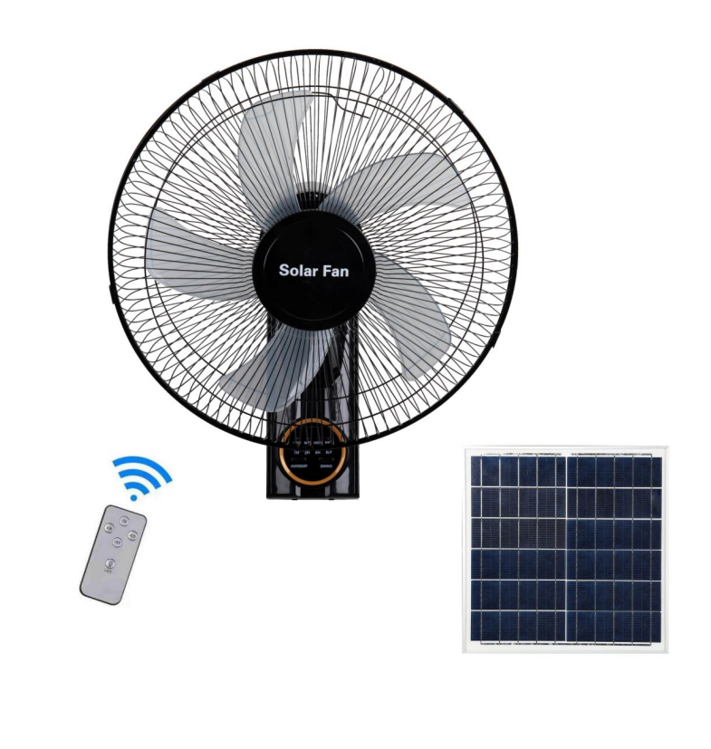 16 Inch 5 Blades 3 Speed Rechargeable Lighting Electric Solar Powered Cooling Wall Mounted Fan