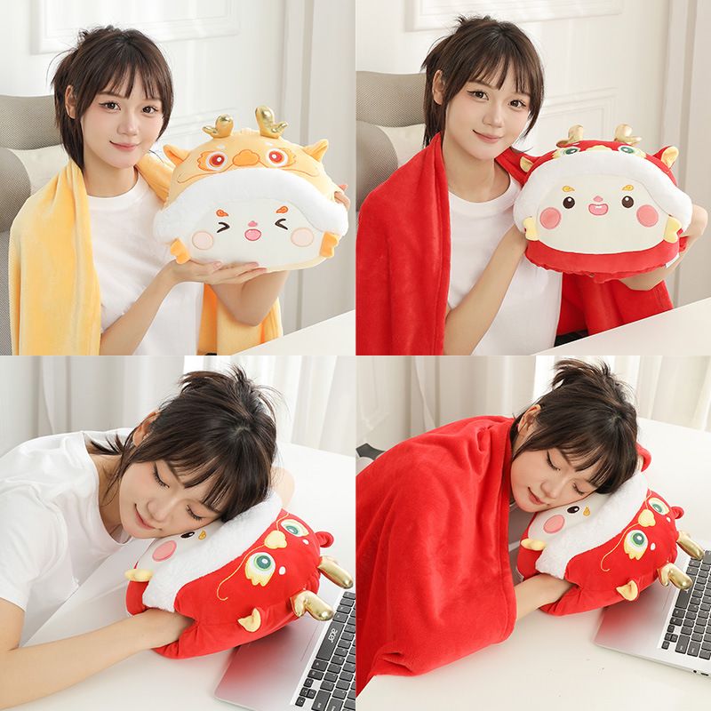 Custom Mascot Dragon Plush Hand Warmer Pillow Blanket for Gift