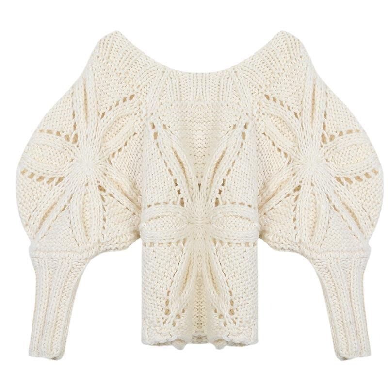 Boat Neck Floral Hand Knit Oversize Crochet Thick Winter Sweater Women