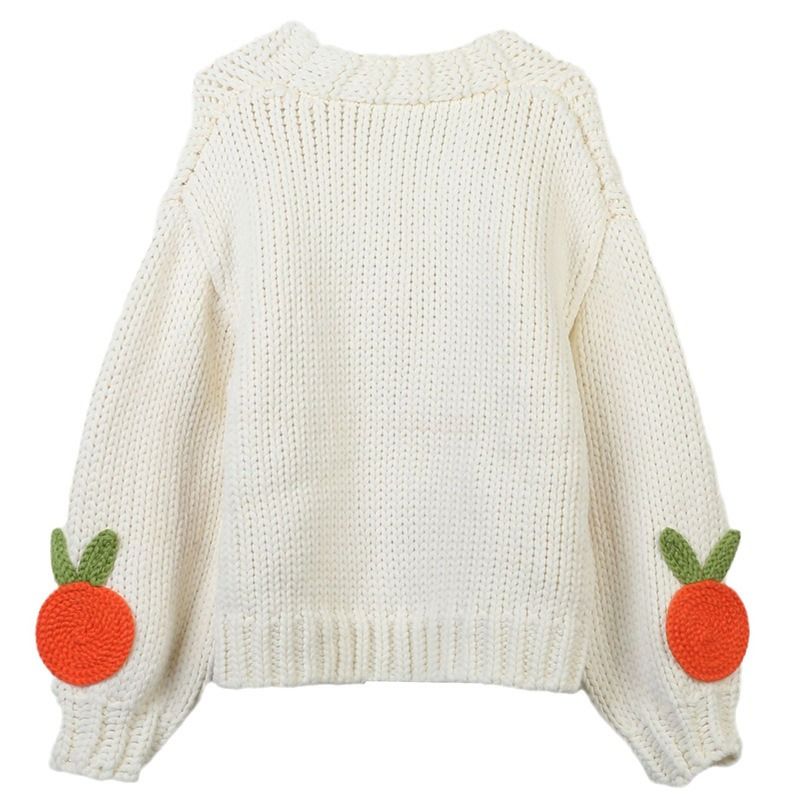 Carrots Decoration V Neck Women Oversize Hand Knitted Cardigan Sweater