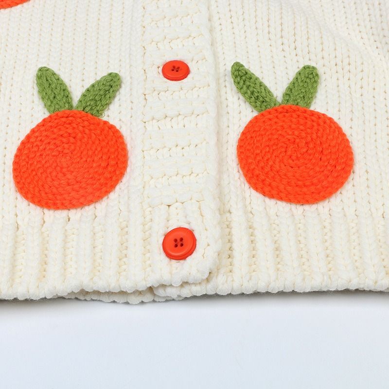 Carrots Decoration V Neck Women Oversize Hand Knitted Cardigan Sweater