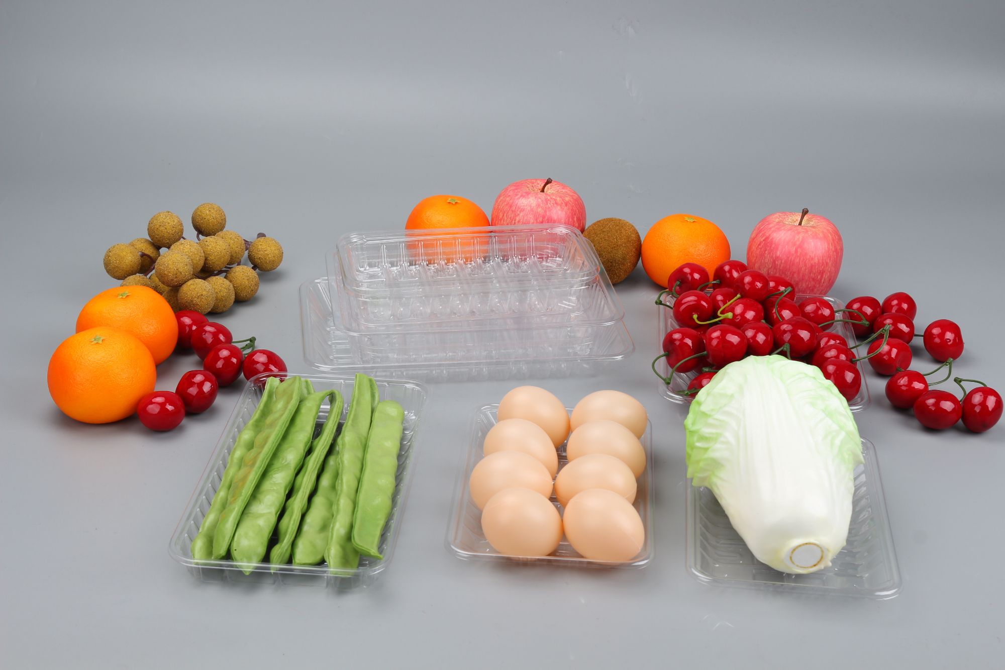 Free Sample Clear Food Fruit Veggie Cake Food Grad PET Plastic Tray Rectangular Serving Platter