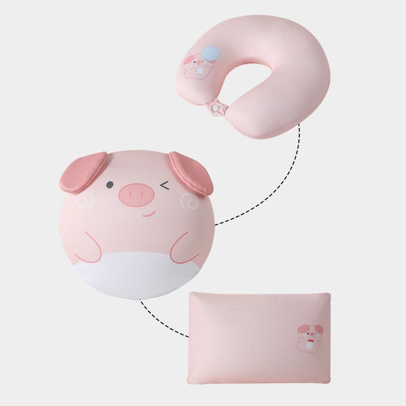 Custom Cartoon Pig Round Square Microbeads 3 In 1 Neck Pillow For Travel