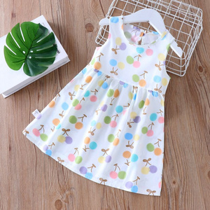 Summer Cotton Halter Vest Skirt Girls Floral Princess Dress Beach Dress Children's Dresses White Beige Kids Girls Dress