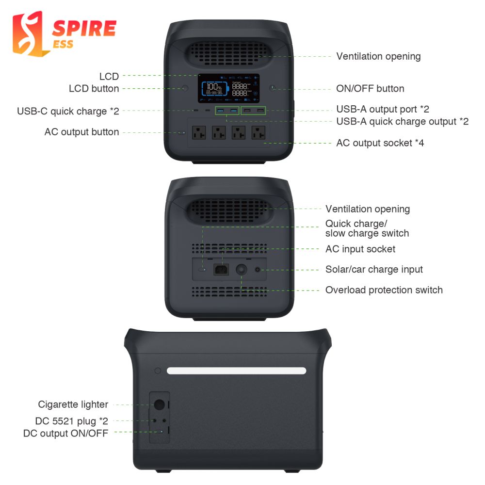 1800W 1229WH Portable Power Station Fast Charging Energy Storage Solar Generater UPS LiFePO4 Battery