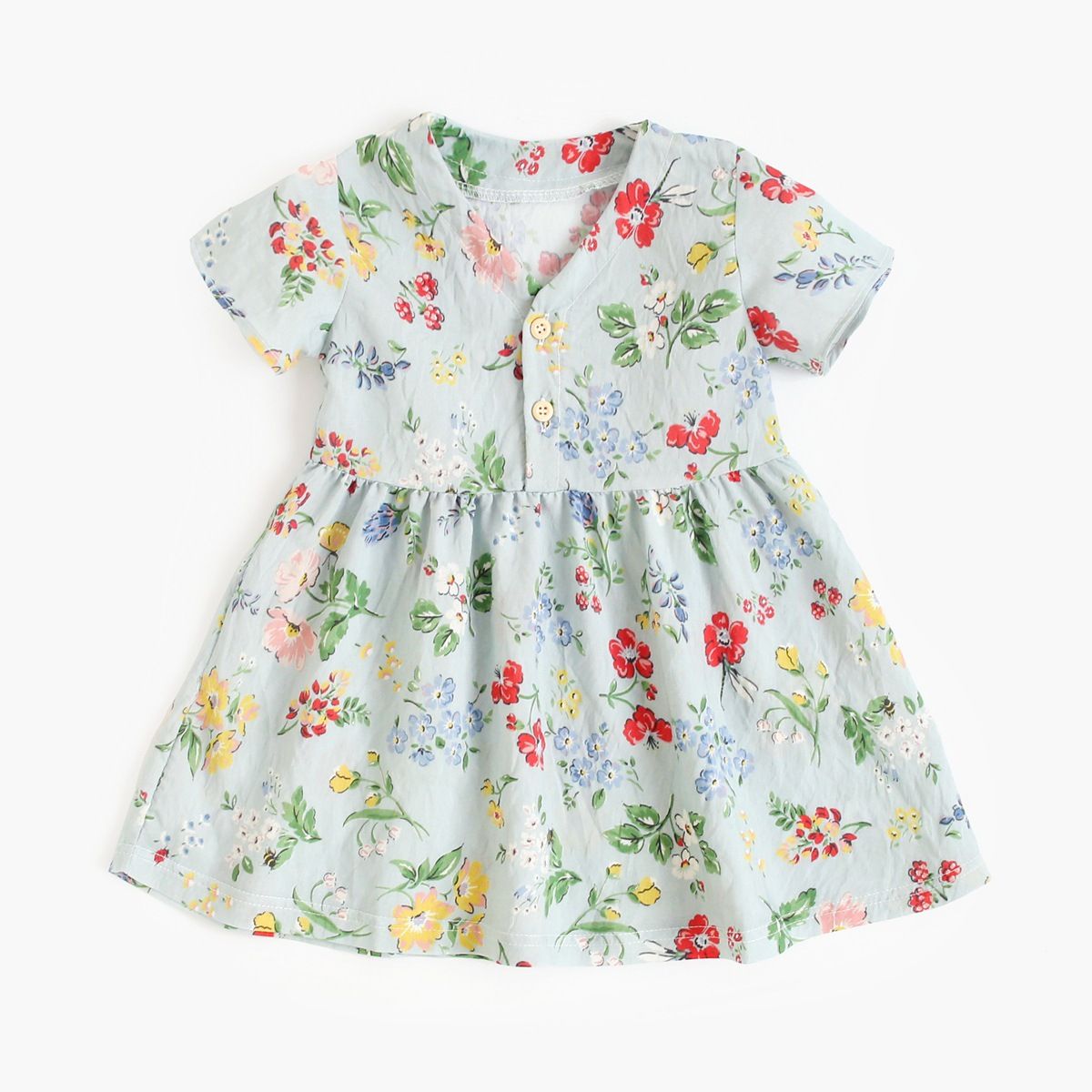 Summer Tween Baby Girls Dress Floral Female Short-Sleeved Beach Korean Children's Skirt Retro Ins Baby Clothes