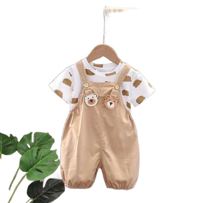 Boys And Girls Baby Strappy Trousers Suit Skirt Foreign Short-Sleeved Two-Piece Baby Dress Children's Clothing