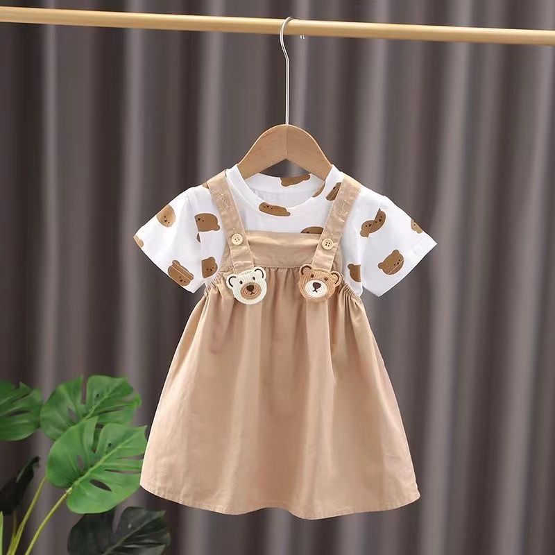 Boys And Girls Baby Strappy Trousers Suit Skirt Foreign Short-Sleeved Two-Piece Baby Dress Children's Clothing