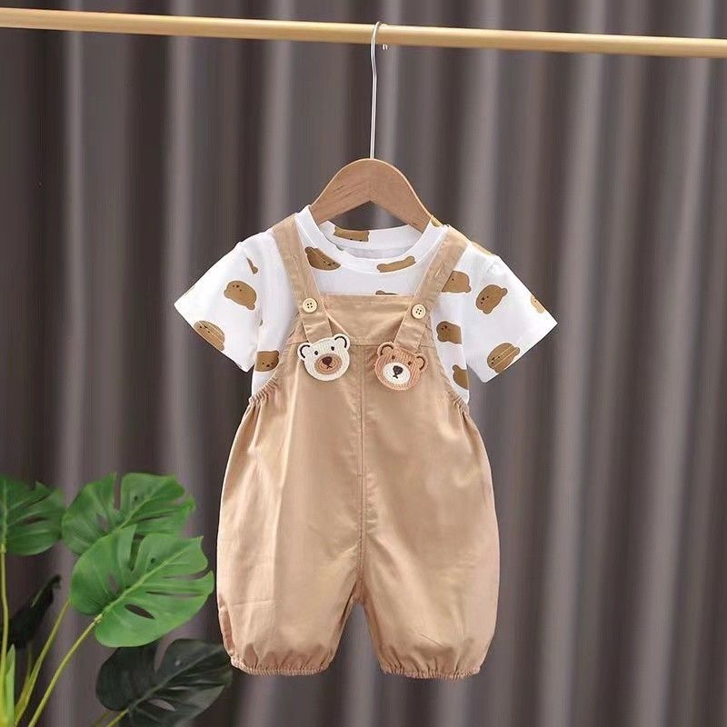 Boys And Girls Baby Strappy Trousers Suit Skirt Foreign Short-Sleeved Two-Piece Baby Dress Children's Clothing