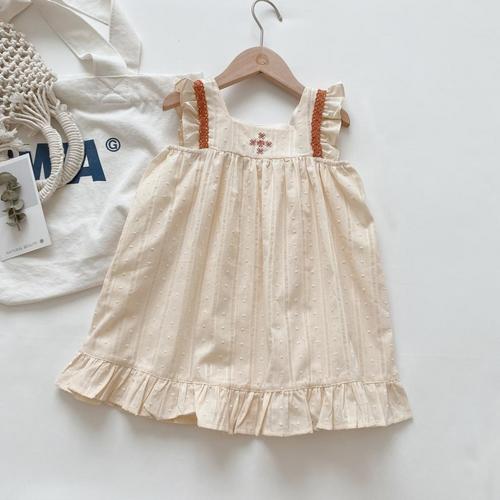 Korean Embroidery Girls Princess Skirt Lace Fly-Sleeved Girl Dress Kids Clothing