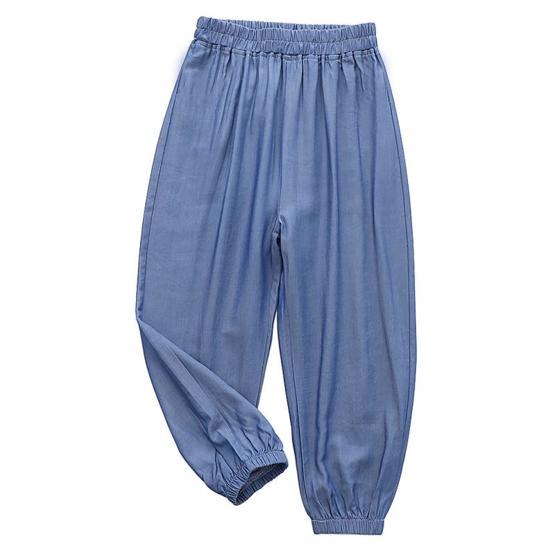 Children's Trousers Thin Section Boys Tencel Jeans Baby Small Children's Pants Summer Binding Feet Ice Silk Trousers