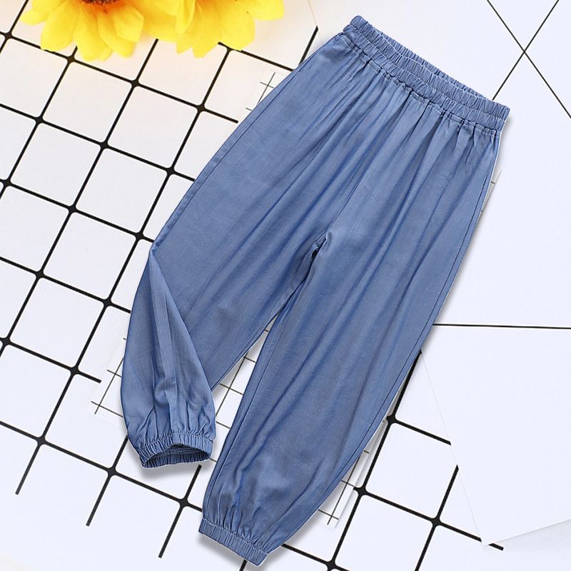 Children's Trousers Thin Section Boys Tencel Jeans Baby Small Children's Pants Summer Binding Feet Ice Silk Trousers