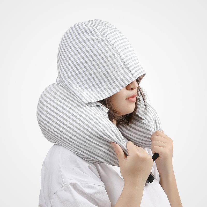 Creative Hooded U-Shaped Neck Pillow with Microbeads Removable Washable Airplane Travel