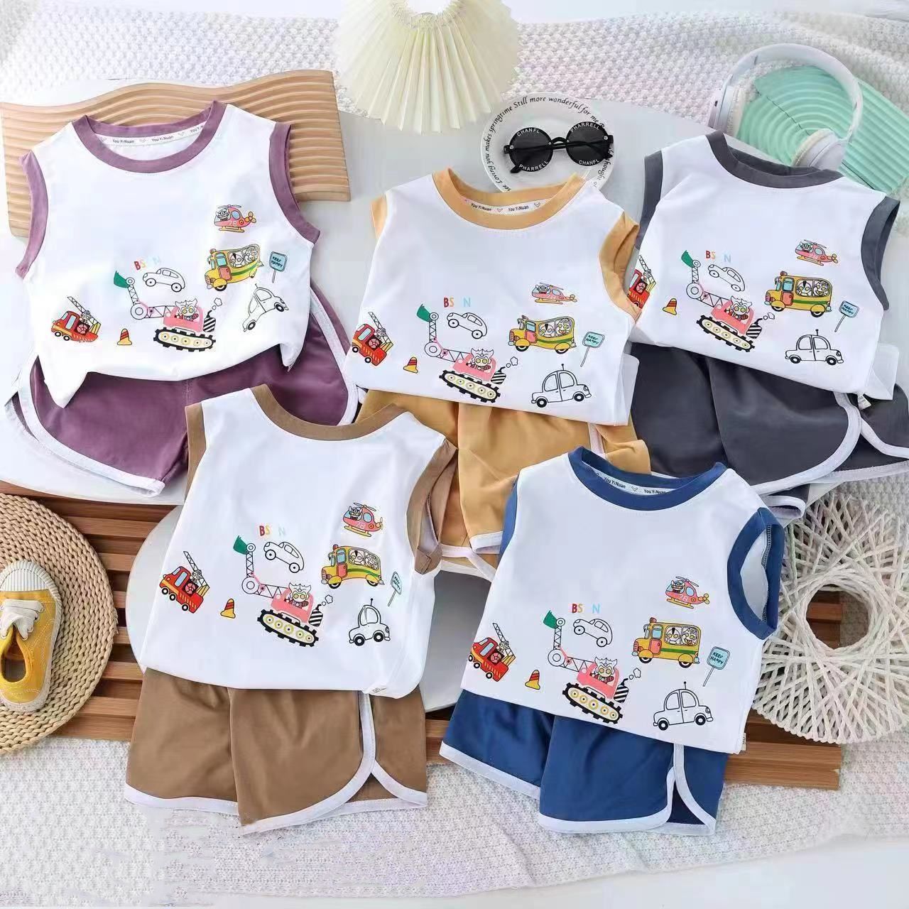 Summer Cartoon Kids Suit Vest Shorts Two-Piece Set Children's Clothing