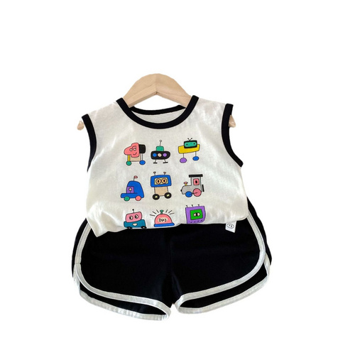 Summer Cartoon Kids Suit Vest Shorts Two-Piece Set Children's Clothing