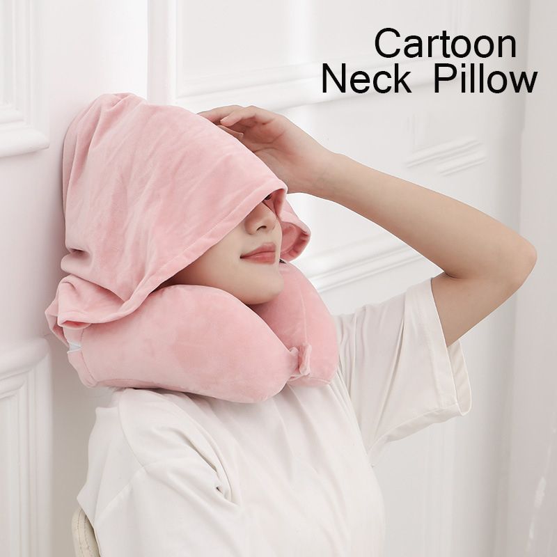 Custom Color Light Blocking Foldable Portable Four-Hump Travel Neck Pillow with Hood for Nap