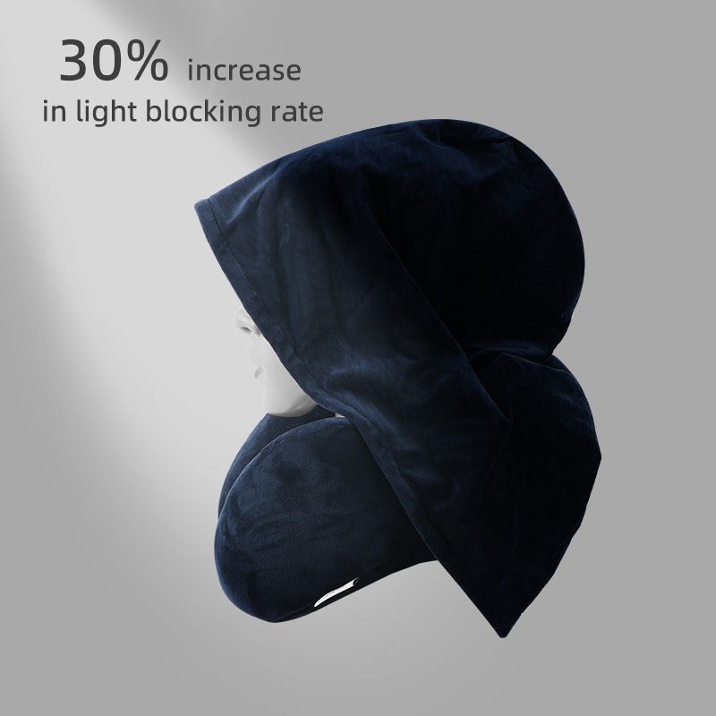 Custom Color Light Blocking Foldable Portable Four-Hump Travel Neck Pillow with Hood for Nap