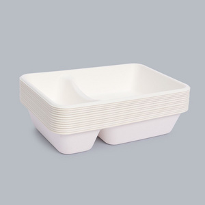 380 ML Biodegradable tableware 2-compartment lunch box disposable tableware clamshell packaging food packaging supplier