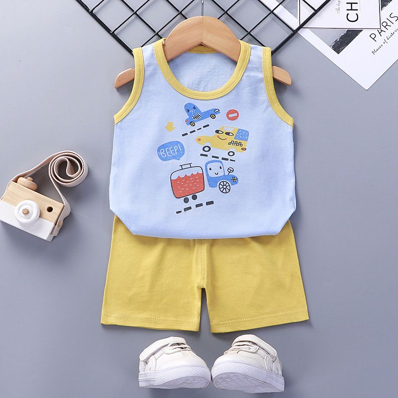 Baby Kids Boys Girls Clothing Sets Cute Print Vest Tops Shorts Pants Home Wear 100% Cotton Children Boy Girl Pajamas Clothes S