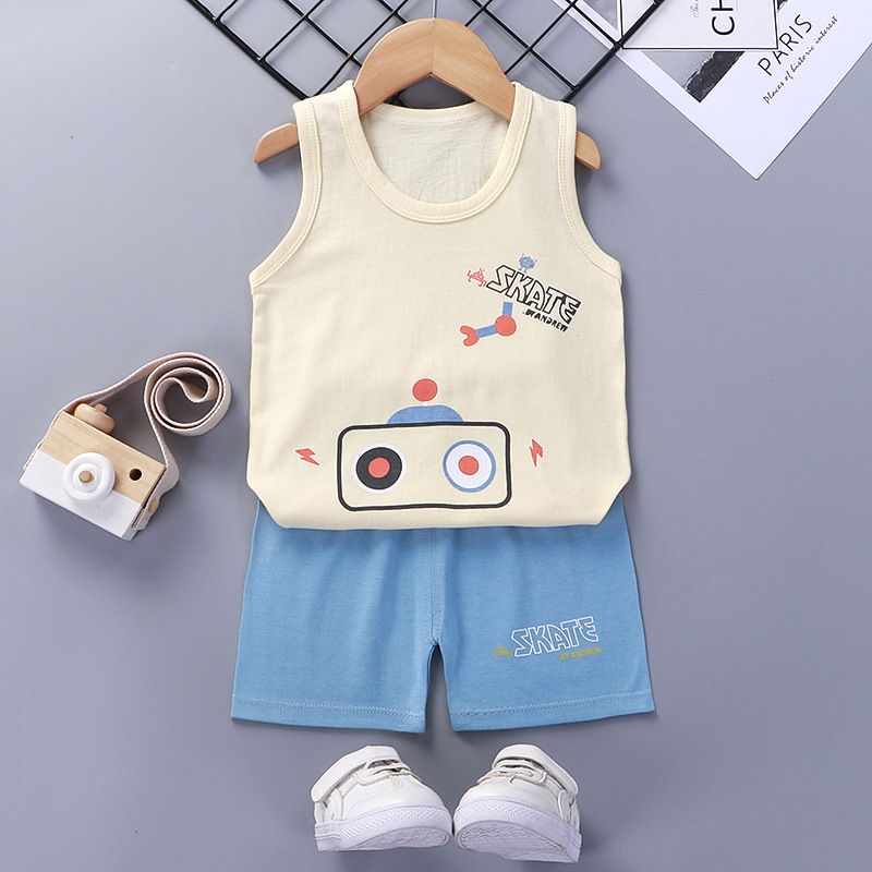 Baby Kids Boys Girls Clothing Sets Cute Print Vest Tops Shorts Pants Home Wear 100% Cotton Children Boy Girl Pajamas Clothes S