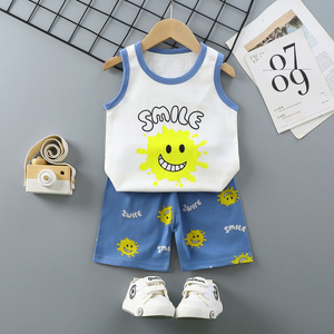 Baby Kids Boys Girls Clothing Sets Cute Print Vest Tops Shorts Pants Home Wear 100% Cotton Children Boy Girl Pajamas Clothes S