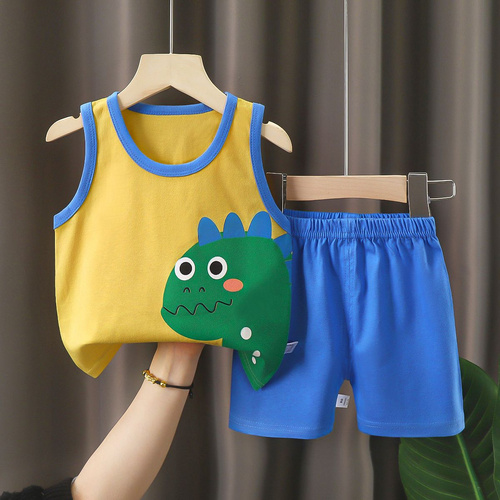 Toddler Baby Boys Girls Tracksuits Cool Vest Clothing Sets Animals Print Sleeveless Tops Boys Clothes