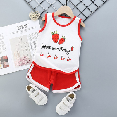 Toddler Baby Shirts Pajamas Sets Kids Boys Girls Clothing Cartoon Cotton Sleeveless Stripe Animals Print T-shirt Top Vest Set