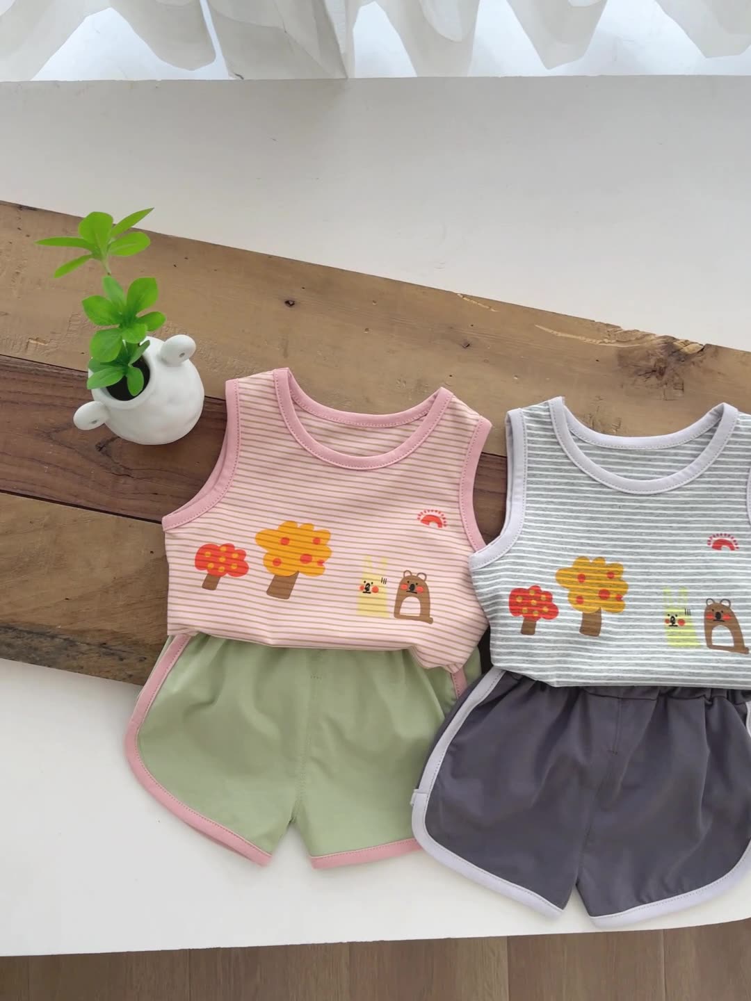 Pattern Printed Sleeveless T-shirt Vest Tops With Shorts Baby Boys Girls New Clothes Set